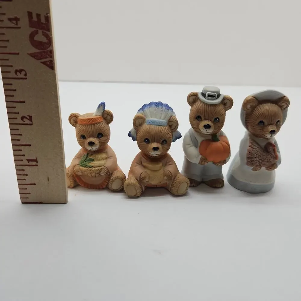 HOMCO Set of 4 Porcelain Mini Bears THANKSGIVING Harvest # 5312
